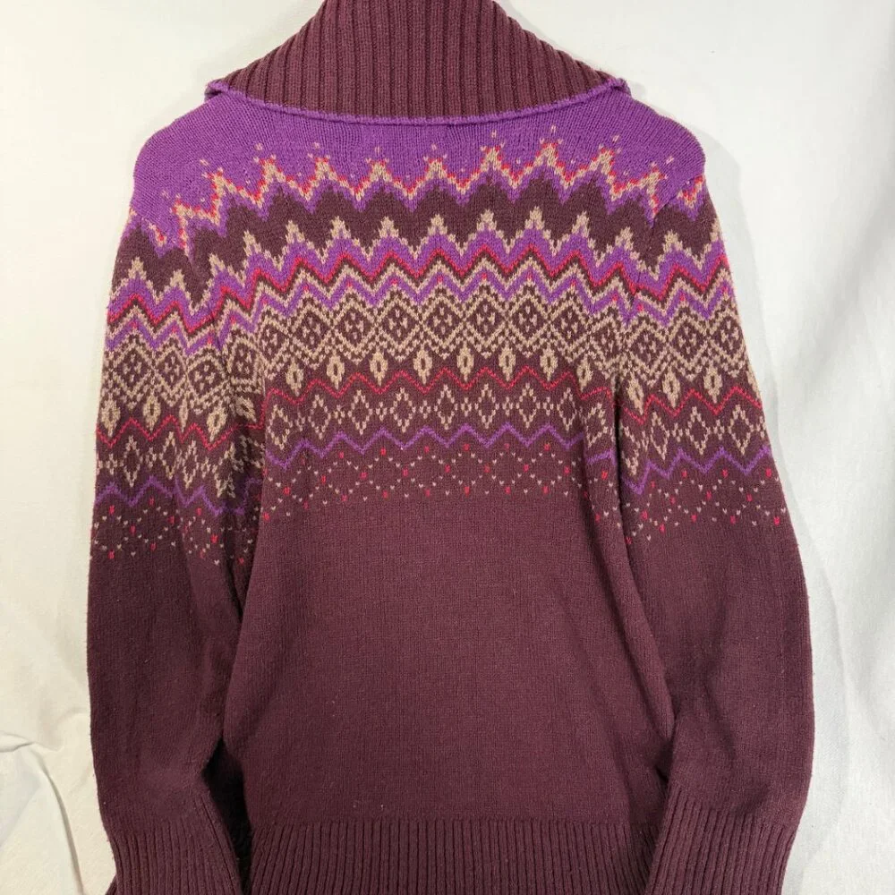 Fair isle Eddie Bauer Women’s Tall Large Zip Up Sweater Button Snap Collar - Picture 8 of 11